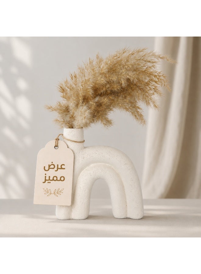 كالدا فازة سيراميك مودرن بتصميم منحني من CALDA - شكل H فريد بملمس جرانيت بارز - لون أبيض مطفي (Matte) - ديكور نورديك بسيط للمنزل والمكتب - مثالية لزهور البامباس والديكور العصري - Image 2