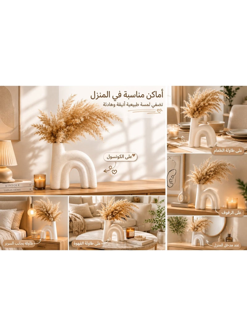 كالدا فازة سيراميك مودرن بتصميم منحني من CALDA - شكل H فريد بملمس جرانيت بارز - لون أبيض مطفي (Matte) - ديكور نورديك بسيط للمنزل والمكتب - مثالية لزهور البامباس والديكور العصري - Image 3