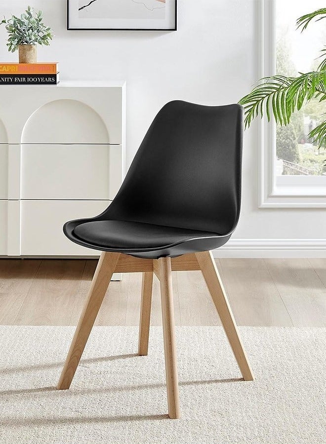 Taimi 3-Piece Dining Set, Modern Square Dining Table with 2 Elegant Chairs | Solid Wood Table 80x80x73cm with 2 Black Mid Century Soft Padded Seats and Wooden Legs - Image 2