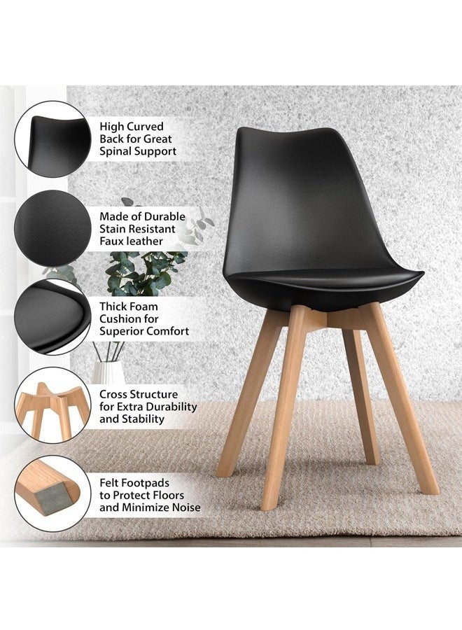 Taimi 3-Piece Dining Set, Modern Square Dining Table with 2 Elegant Chairs | Solid Wood Table 80x80x73cm with 2 Black Mid Century Soft Padded Seats and Wooden Legs - Image 3