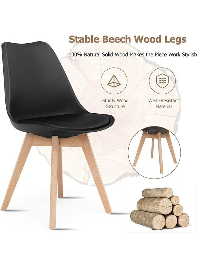 Taimi 3-Piece Dining Set, Modern Square Dining Table with 2 Elegant Chairs | Solid Wood Table 80x80x73cm with 2 Black Mid Century Soft Padded Seats and Wooden Legs - Image 4