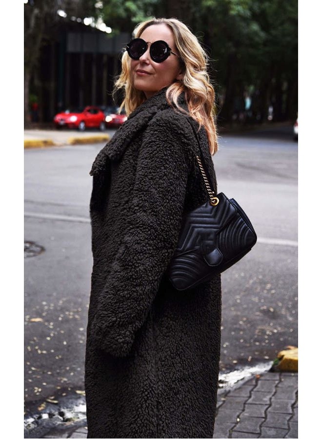Angashion Women's Fuzzy Fleece Lapel Open Front Long Cardigan Coat Faux Fur Warm Winter Outwear Jackets Black M - Image 3