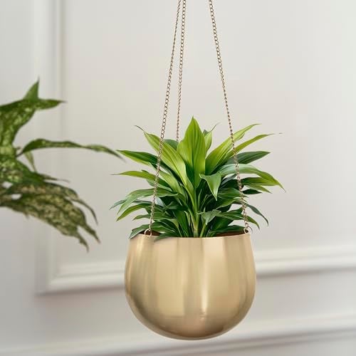 DecorTwist® Hanging Planter 3.7 Inch Pack of 4 | Metal Planter Indoor Outdoor Hanging Baskets | Hanging Flower Pot with Chain for Balcony Living Room Plant Hangers for Home Garden Decor (Gold) - Image 2
