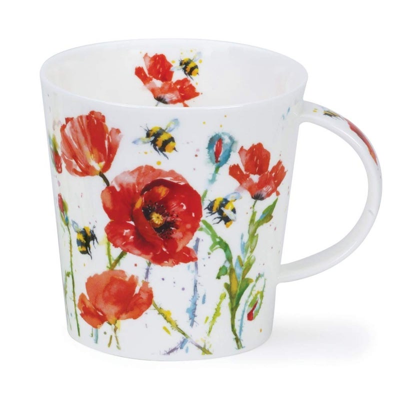 Dunoon Mugs Cairgorm Busy Bees Fine Bone China Mug 032 Litre Red Poppy