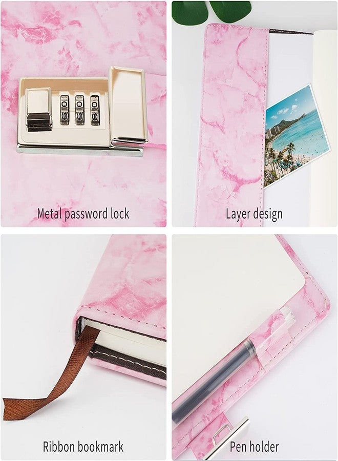 RASOFAB مفكرة RASOFAB Zwerlin Marble مزودة بقفل للفتيات والسيدات، دفتر يوميات مقاوم للماء مزود بقفل، 192 صفحة، مفكرة سرية للفتيات مزودة بقلم، دفاتر يوميات مقفلة بكلمة مرور للمراهقات، مقاس A5 وردي - Image 5