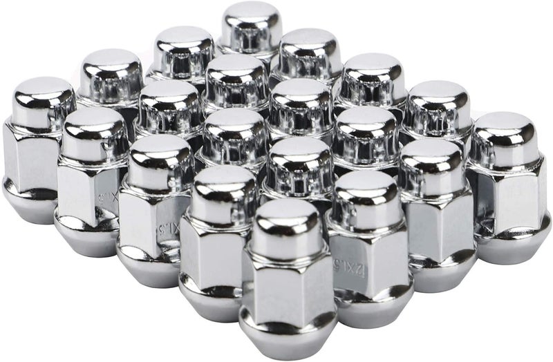 FLYCLE 12x1.5 Wheel Lug Nuts, 20PCS Chrome 12mmx1.5 Closed End Bulge Acorn Lug Nut, Cone Seat, 19mm Hex Aftermarket Wheels - Image 1