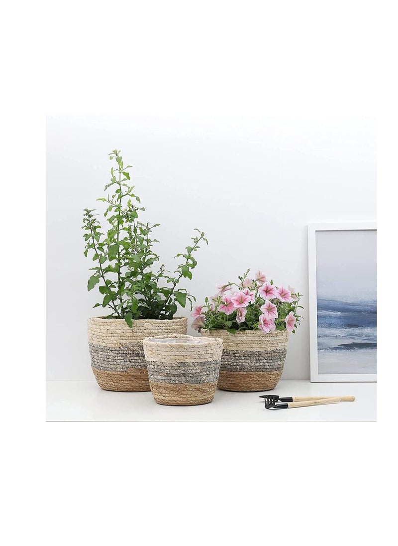 Captaintech Seagrass Plant Basket Set of 3 - Hand Woven Basket Indoor Outdoor Storage Flower Pot Cover with Interior Plastic Coatin Home Decor & Natural Plant Containers  - Image 5