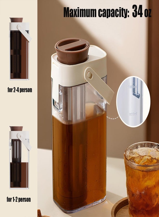 LamChyar 34 oz Cold Brew Coffee Maker, Cold Brew Pitcher for Fridge, Portable Cold Brew Coffee Maker, with Bottle Brush, Ice Brew Bottle for Ice Tea Coffee, Suitable for Home Outdoor Camping Trip - Image 2