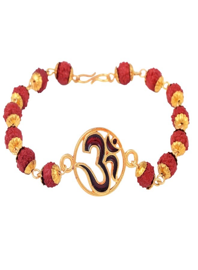 Morir Gold Plated Hindu Om Design with Rudhraksh Traditional Rakshabandhan Rakhee Bracelet for Bhayi Bro Veera Bhabhi Bhayia - Image 1
