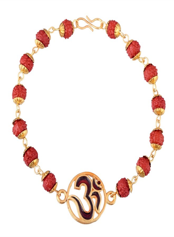 Morir Gold Plated Hindu Om Design with Rudhraksh Traditional Rakshabandhan Rakhee Bracelet for Bhayi Bro Veera Bhabhi Bhayia - Image 2