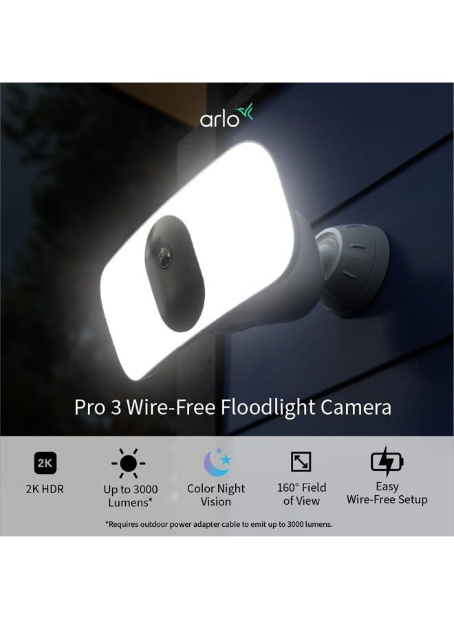 ARLO Pro 3 Floodlight Camera - Wireless Security, 2K Video & HDR, Color Night Vision, 2 Way Audio, Wire-Free, Direct to WiFi No Hub Needed, 160° View, Works with Alexa, White - FB1001 - Image 2