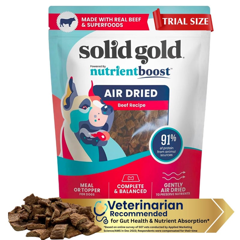Solid Gold Air Dried Dog Food Toppers for Dry Food - Healthy Dog Treats w/Real Beef & Superfoods - Serve as a Complete Meal, Topper or Treats - Supports Muscle Growth, Immunity & Digestion - 4oz - Image 1
