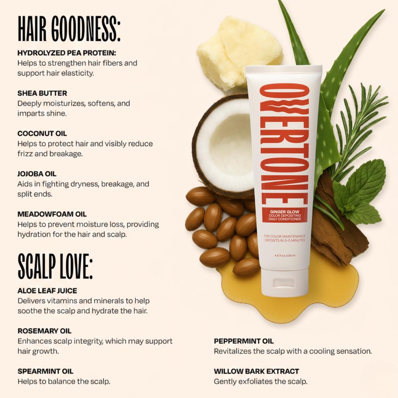 Overtone Daily Color Depositing Conditioner for Hair, Ginger Glow:Temporary Pigment with Shea, Coconut & Avocado Oils, Hydrating, Vegan & Cruelty-Free, All Hair Types, 4.5oz. - Image 4