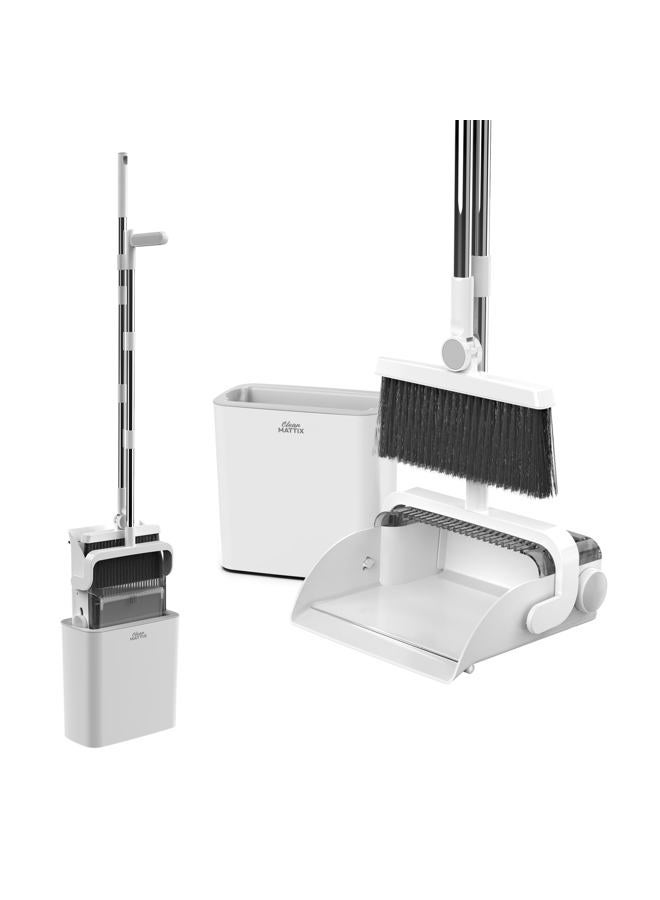 CleanMattix Broom and Dustpan Set with Sweeper & Trashcan – Indoor Outdoor Cleaning Supplies, Long Handle Upright Dust Pan, Compact Household Cleaning Tools for Kitchen, Office & Home Organization - Image 1
