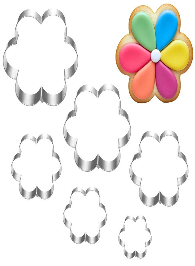 Auktosmn Six-petal Flower Cookie Cutter Set-6 Piece-4" 3.5" 3.0" 2.5" 1.8" 1"-Dishwasher Safe-Blossom Flower Fondant Cookie Cutters for Baking - Image 1