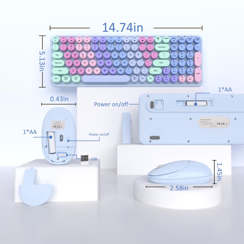 Links9+ Colorful Wireless Keyboard Mouse Combo, Gradient Rainbow Colors 100 Keys and 2.4GHz Optical Mouse Connection for Windows, Mac, Laptop, PC, Desktop (Purple Colorful) - Image 3