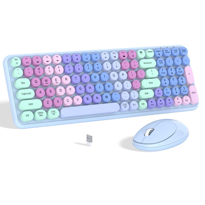 Links9+ Colorful Wireless Keyboard Mouse Combo, Gradient Rainbow Colors 100 Keys and 2.4GHz Optical Mouse Connection for Windows, Mac, Laptop, PC, Desktop (Purple Colorful) - Image 1