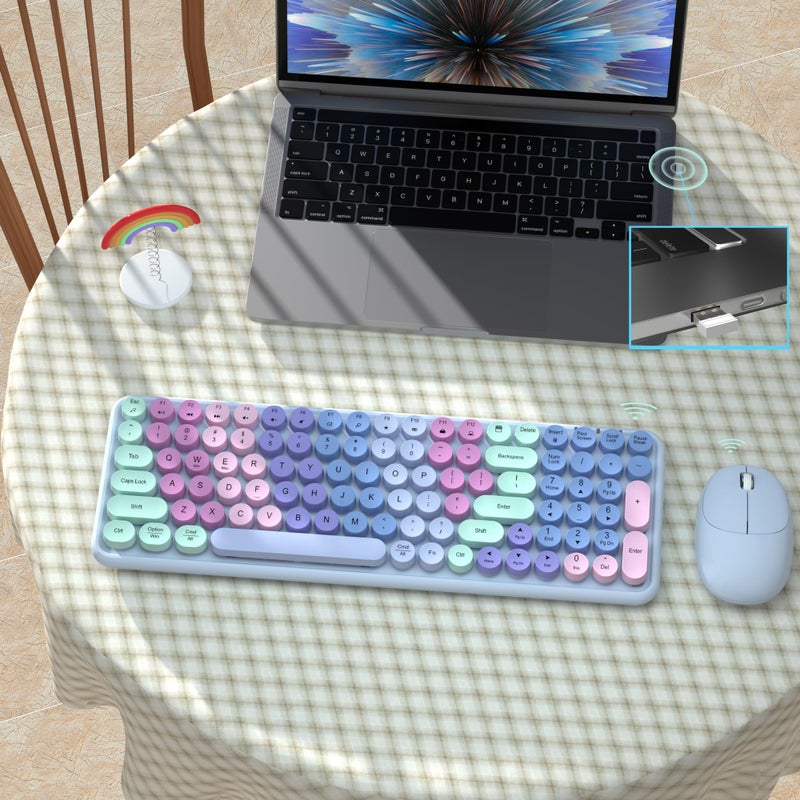 Links9+ Colorful Wireless Keyboard Mouse Combo, Gradient Rainbow Colors 100 Keys and 2.4GHz Optical Mouse Connection for Windows, Mac, Laptop, PC, Desktop (Purple Colorful) - Image 5