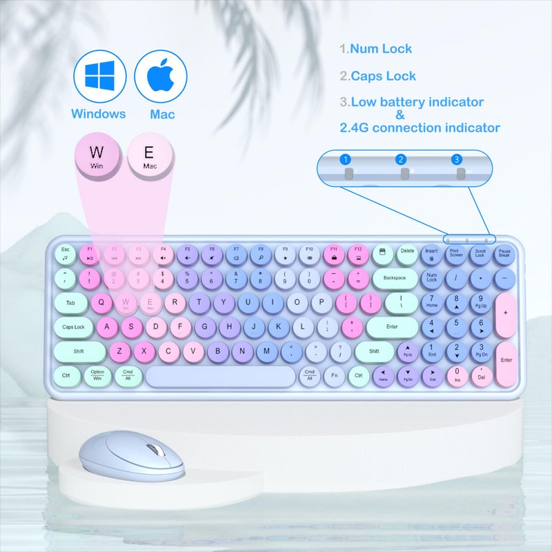 Links9+ Colorful Wireless Keyboard Mouse Combo, Gradient Rainbow Colors 100 Keys and 2.4GHz Optical Mouse Connection for Windows, Mac, Laptop, PC, Desktop (Purple Colorful) - Image 2