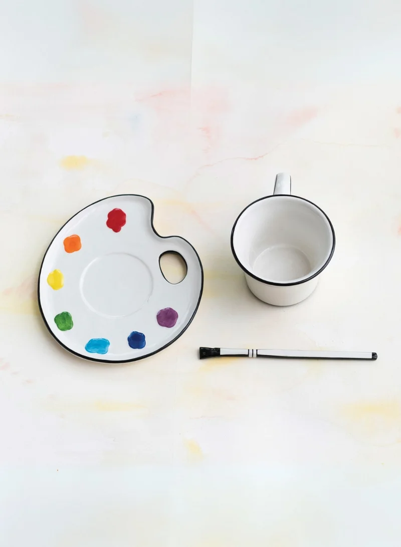 The Saffron Souk Artist’s Muse Ceramic Cup Trio with Brush Stirrer