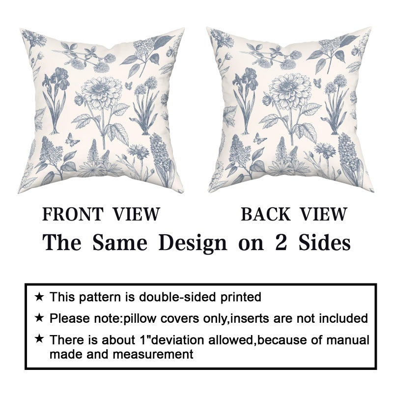 Giwawa Vintage Floral Throw Pillow Covers 18x18 Inch Set of 2 Neutral Accent Print Decorative Cushion Covers Farmhouse Boho Home Decor for Sofa Chair Couch Bedroom Living Room, Blue - Image 3