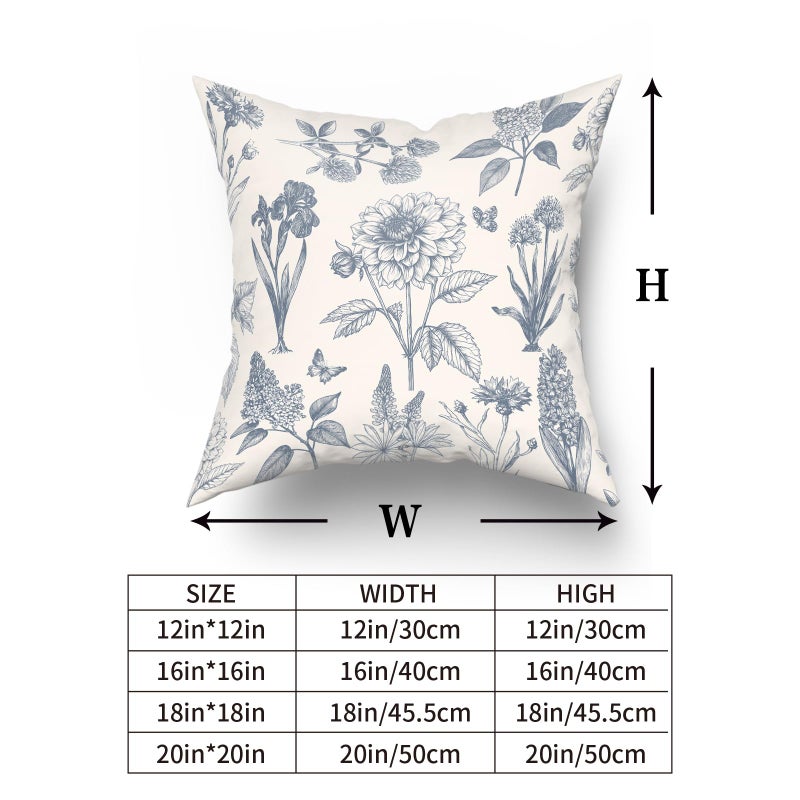 Giwawa Vintage Floral Throw Pillow Covers 18x18 Inch Set of 2 Neutral Accent Print Decorative Cushion Covers Farmhouse Boho Home Decor for Sofa Chair Couch Bedroom Living Room, Blue - Image 2