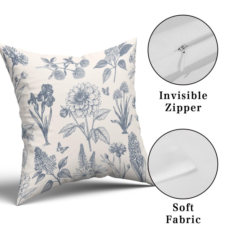 Giwawa Vintage Floral Throw Pillow Covers 18x18 Inch Set of 2 Neutral Accent Print Decorative Cushion Covers Farmhouse Boho Home Decor for Sofa Chair Couch Bedroom Living Room, Blue - Image 4