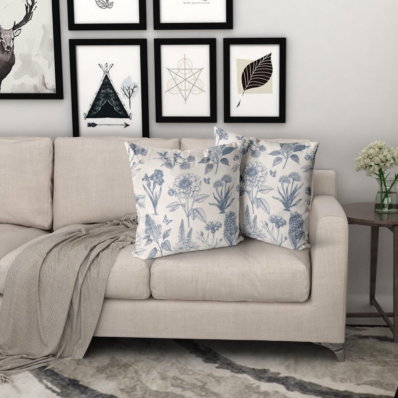 Giwawa Vintage Floral Throw Pillow Covers 18x18 Inch Set of 2 Neutral Accent Print Decorative Cushion Covers Farmhouse Boho Home Decor for Sofa Chair Couch Bedroom Living Room, Blue - Image 5