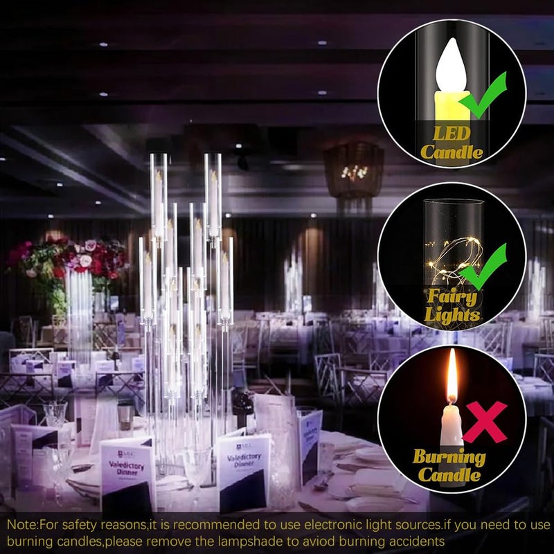 VINCIGANT 4 Sets 10 Arms Acrylic Candelabra Wedding Centerpiece,33.7Inches Floor Clear Candlesticks Holder with Acrylic Shade for Baby Shower Event Dinner Party Decoration(Fit 0.8Led Candles) - Image 2