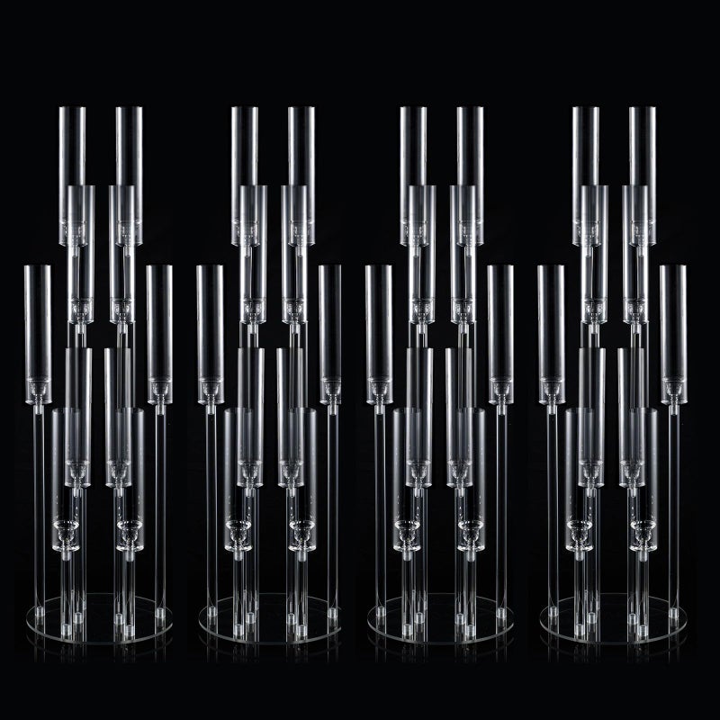 VINCIGANT 4 Sets 10 Arms Acrylic Candelabra Wedding Centerpiece,33.7Inches Floor Clear Candlesticks Holder with Acrylic Shade for Baby Shower Event Dinner Party Decoration(Fit 0.8Led Candles) - Image 1