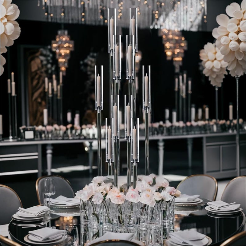 VINCIGANT 4 Sets 10 Arms Acrylic Candelabra Wedding Centerpiece,33.7Inches Floor Clear Candlesticks Holder with Acrylic Shade for Baby Shower Event Dinner Party Decoration(Fit 0.8Led Candles) - Image 3