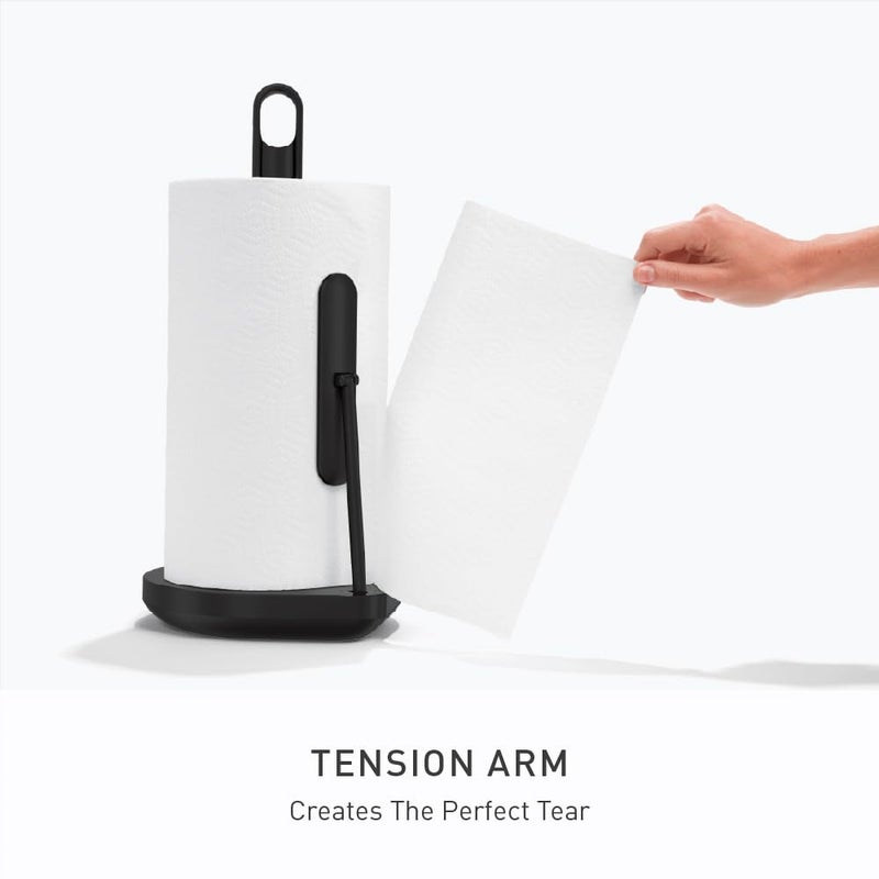 simplehuman Tension Arm Standing Paper Towel Holder, Heavy-Duty, Easy One-Handed Tear, Kitchen Countertop, Black Stainless Steel - Image 3