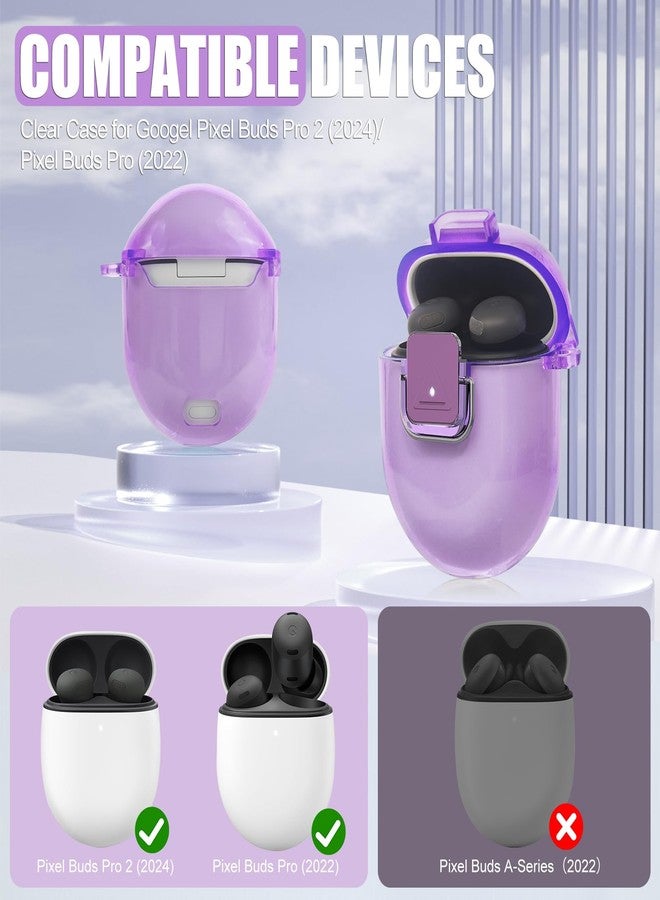 SGHLDE for Google Pixel Buds Pro 2 Case Cover with Lock Clip & Cleaner Kit, Clear TPU Case for Pixel Buds Pro 2 (2024), Shockproof Protective Case Skin wtih Keychain for Pixel Bud Pro Case (Clear Purple) - Image 2