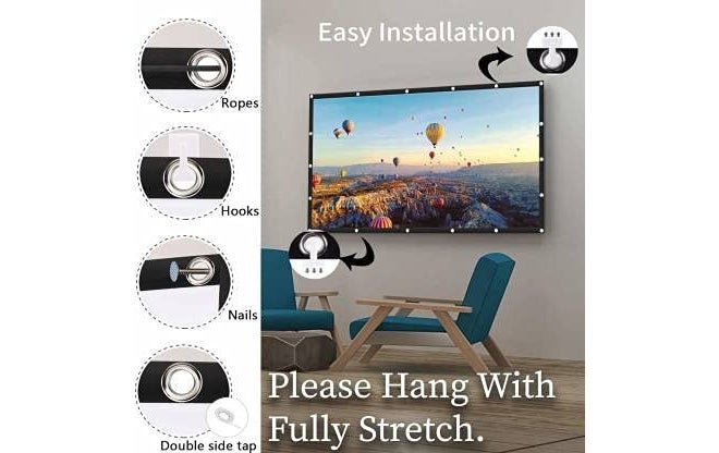 SAVSOL 2023 Upgraded Projector Screen, Eyelet Screen (8 ft. (W) x 6 ft. (H) - 120" Inch) Diagonal Anti-Crease Projection Screen for Home Theater 4:03 Aspect Ratio - Image 4