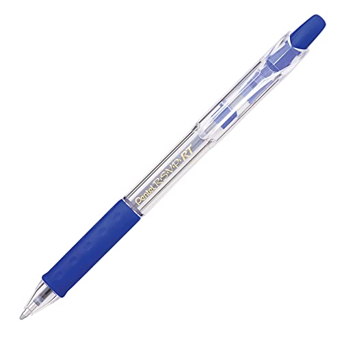 Pentel أقلام حبر جاف قابلة للسحب من بنتل® R.S.V.P.® RT، نقطة متوسطة، 1.0 مم، 61% معاد تدويره، أسطوانة زرقاء شفافة، حبر أزرق، عبوة من 12 قلم - Image 4