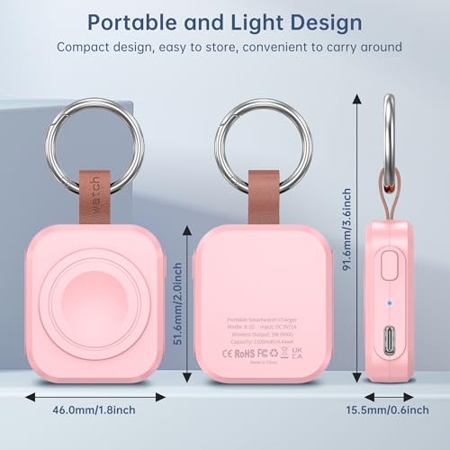 ACEQINGSE for Samsung Galaxy Watch Charger,1200mAh Portable Charger for Samsung Galaxy Watch 8/8 Classic/7/Ultra/6/6 Classic/5/5 Pro/4/3,Active 2/1 (Pink) - Image 5