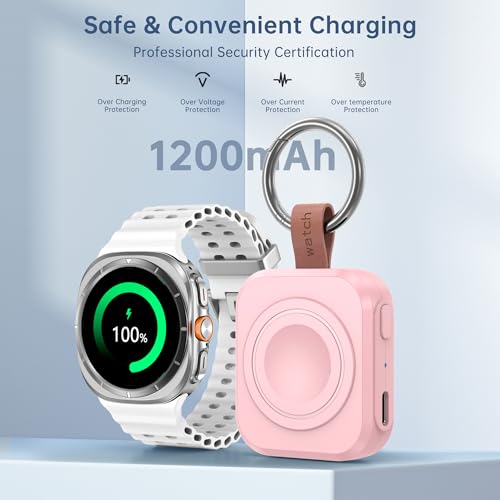 ACEQINGSE for Samsung Galaxy Watch Charger,1200mAh Portable Charger for Samsung Galaxy Watch 8/8 Classic/7/Ultra/6/6 Classic/5/5 Pro/4/3,Active 2/1 (Pink) - Image 3