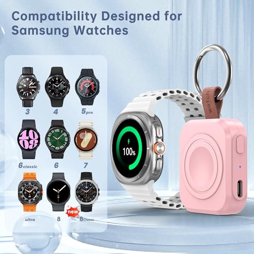 ACEQINGSE for Samsung Galaxy Watch Charger,1200mAh Portable Charger for Samsung Galaxy Watch 8/8 Classic/7/Ultra/6/6 Classic/5/5 Pro/4/3,Active 2/1 (Pink) - Image 2