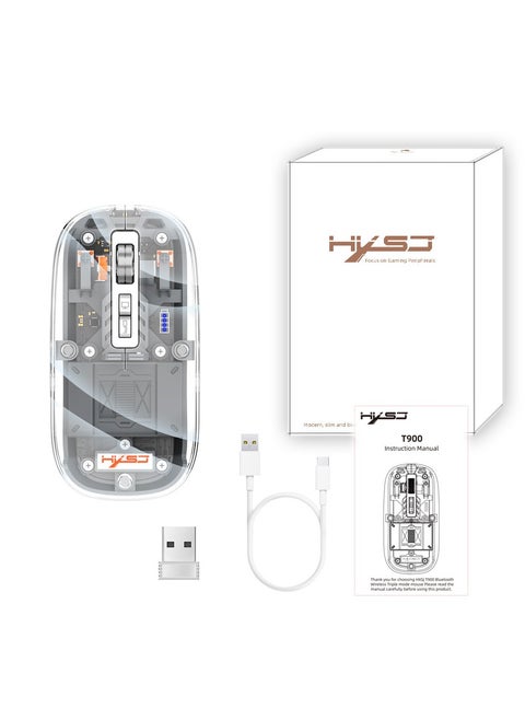 Three-mode transparent wireless mouse 2.4G/Bluetooth 5.1 silent magnetic rechargeable wireless mouse with battery display