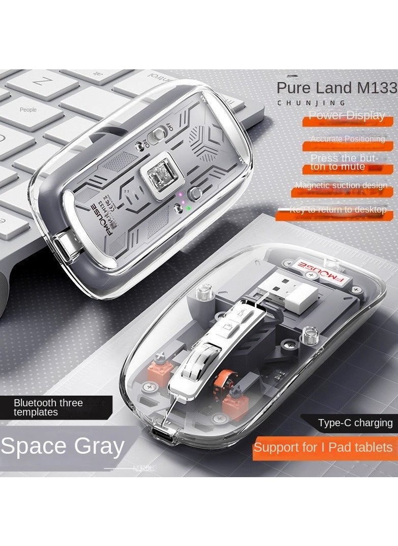 HXSJ Three-mode transparent wireless mouse 2.4G/Bluetooth 5.1 silent magnetic rechargeable wireless mouse with battery display  - Image 2