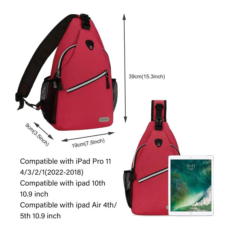 MOSISO Sling Backpack, Multipurpose Crossbody Shoulder Bag Travel Hiking Daypack, Red, Medium - Image 4
