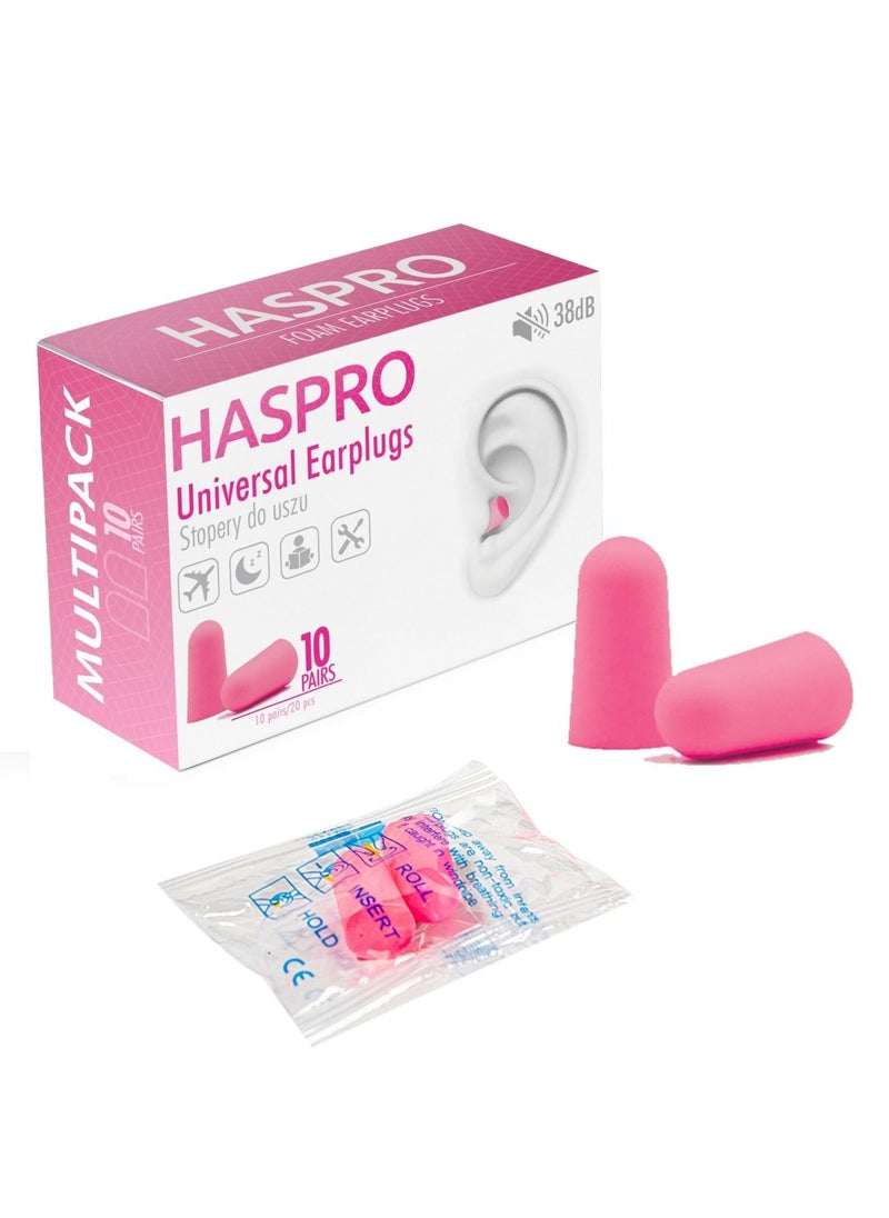 HASPRO - HASPRO Ultra Soft Foam Earplugs, Best Earplugs for Noise Canceling, Snoring, Work, DIY, Noise Reduction SNR 38dB (Pack of 10, Pink) - Image 1
