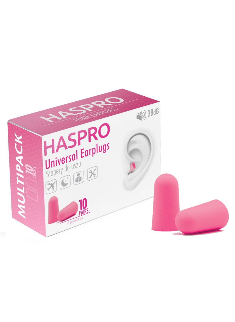 HASPRO - HASPRO Ultra Soft Foam Earplugs, Best Earplugs for Noise Canceling, Snoring, Work, DIY, Noise Reduction SNR 38dB (Pack of 10, Pink) - Image 1