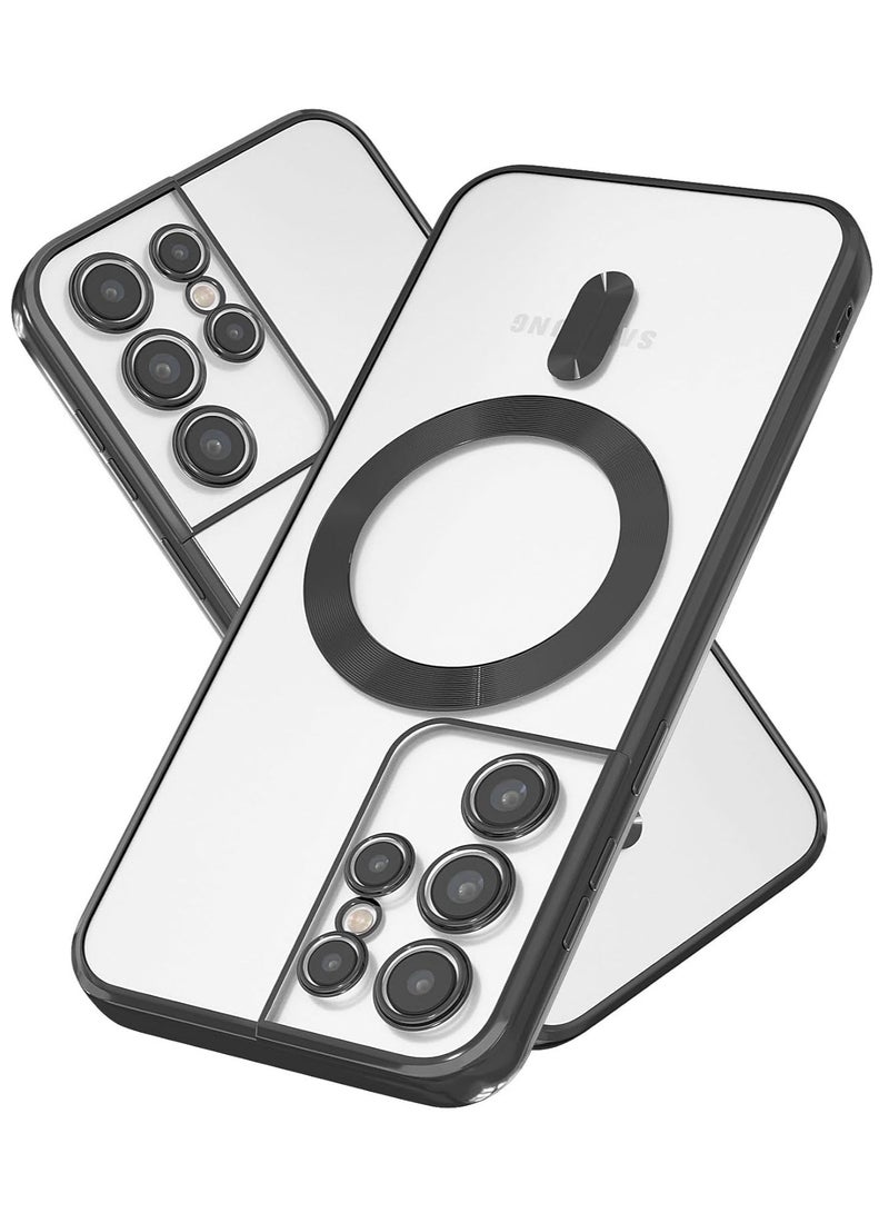 MIGOFAST Samsung Galaxy S21 Ultra Mag-safe Case Support Wireless Charging Galaxy S21 Ultra Magnetic Cover Soft TPU Shockproof Camera Lens Protective Case Black - Image 1