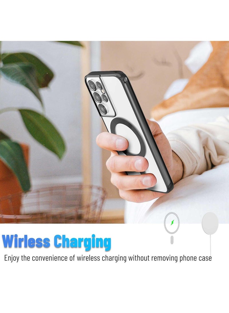 MIGOFAST Samsung Galaxy S21 Ultra Mag-safe Case Support Wireless Charging Galaxy S21 Ultra Magnetic Cover Soft TPU Shockproof Camera Lens Protective Case Black - Image 5