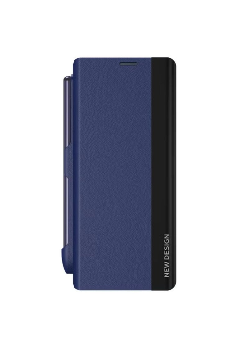 Case for Samsung Galaxy Z Fold 4 with Stand Design and Pen Holder and Pen (Not Original Pen), Full Body Protection Flip Cover PU Leather, Genuine Leather Magnetic Anti-drop Protective Case (Blue) - Image 2