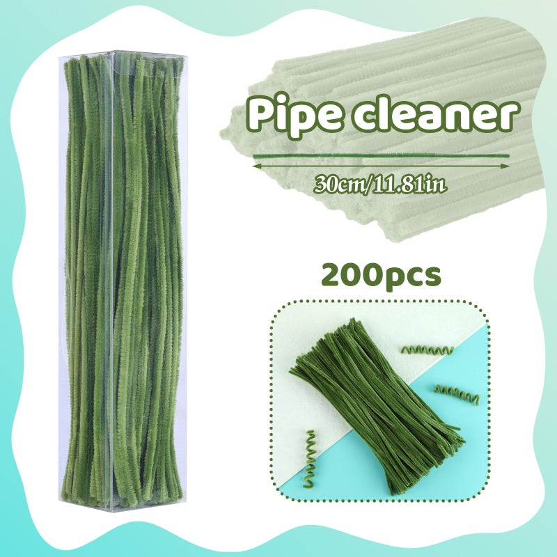 Iuuidu 200PCS Pipe Cleaners, Green Pipe Cleaners Chenille Stem, Fuzzy Sticks Pipe Cleaners Craft Supplies for DIY Arts Crafts Project - Image 2