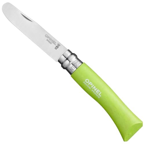 Opinel My First Opinel No.7, Stainless Steel Children’s Folding Knife with Safety Rounded Tip, Virobloc Locking Collar, Made in France (Apple Green) - Image 1