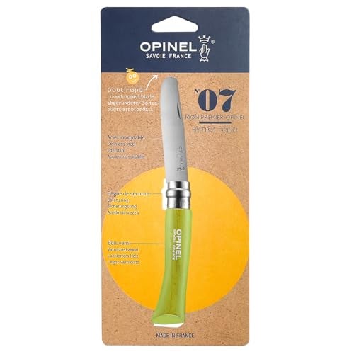 Opinel My First Opinel No.7, Stainless Steel Children’s Folding Knife with Safety Rounded Tip, Virobloc Locking Collar, Made in France (Apple Green) - Image 2
