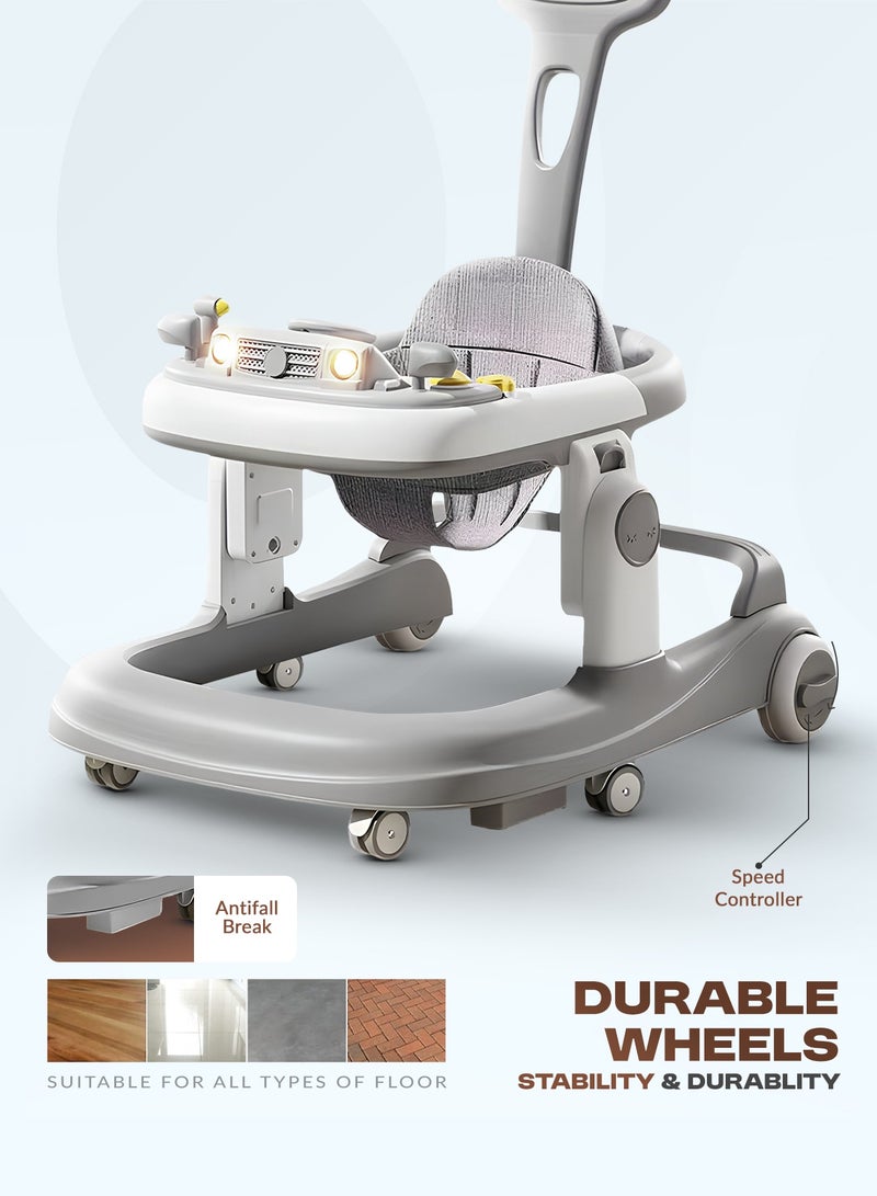 BAYBEE 3 in 1 Rollo Baby Walker for Kids, Baby Push Walker with Parental Push Handle, 5 Adjustable Height, Speed Adjustable, Foldable Kids Walker with Light, Tray & Musical Toddler Walker for Baby 6 to 24 Months Boy Girl Grey - Image 5